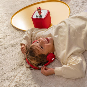 Tonies Sunset Red folded compact for travel, saving bag space and protecting headphones