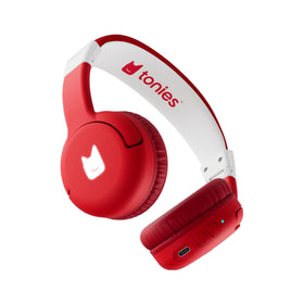 Tonies Sunset Red front view showing headphones and clear pairing indicator for quick setup