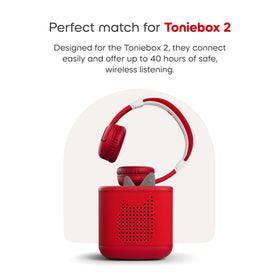 Tonies Sunset Red USB-C charging port detail, enabling long battery life and easy recharging