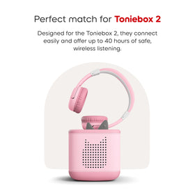 Tonies headphones next to Toniebox 2 during NFC pairing for effortless connection