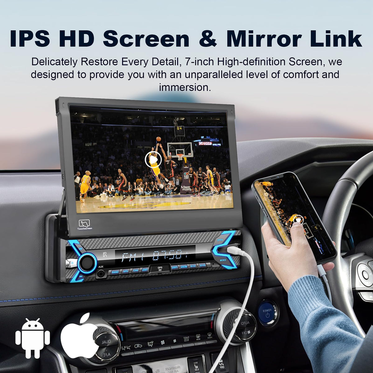 TONIKPMS-T motorized screen keeps the display steady on rough roads.