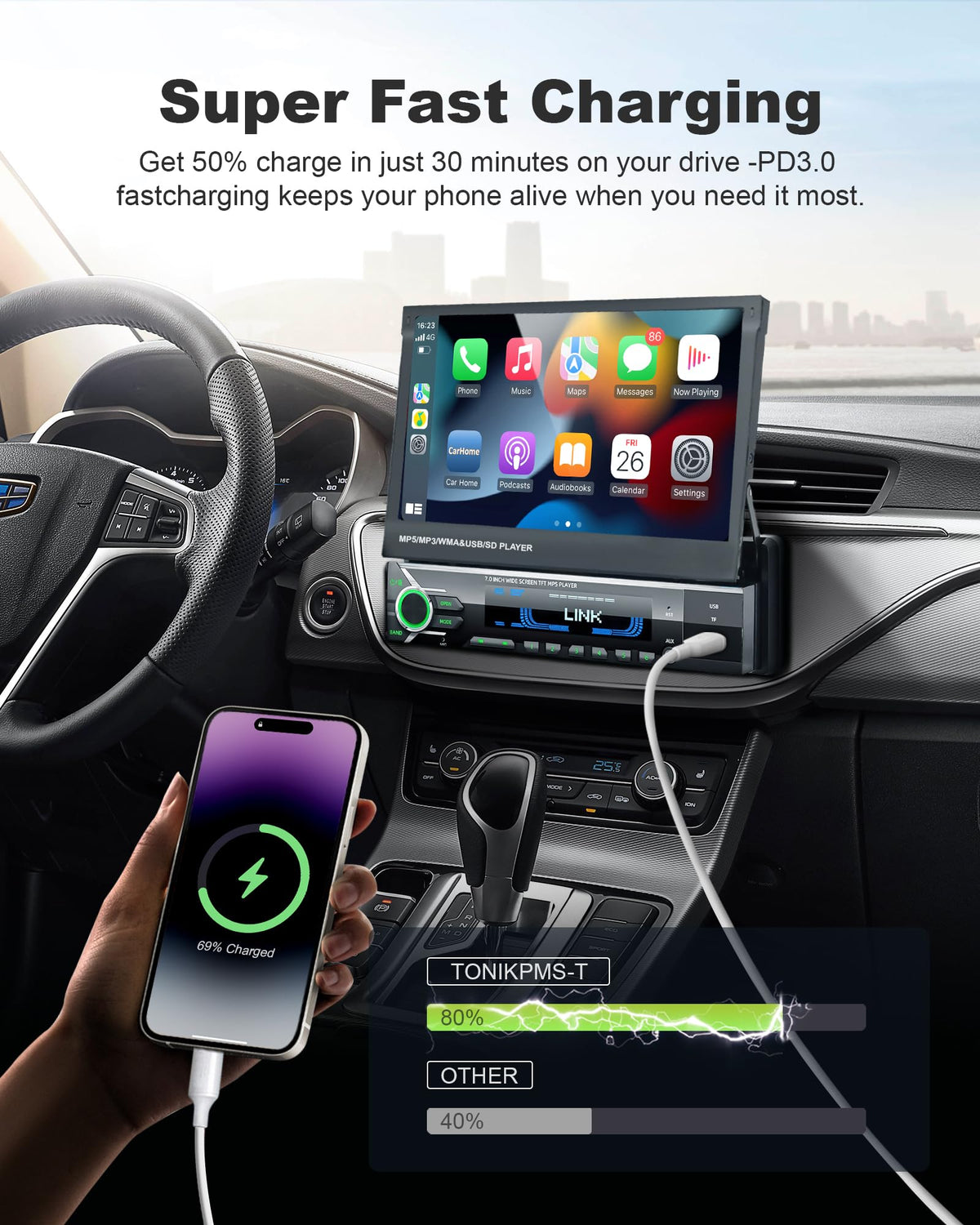 TONIKPMS-T wireless Android Auto for hands-free navigation