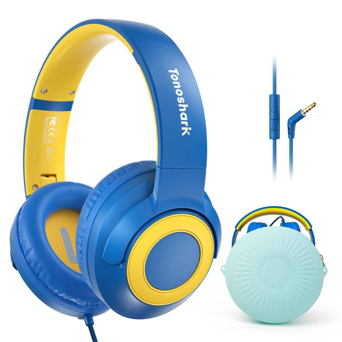 TONOSHARK front view of blue headphones showing kid-friendly design and comfort
