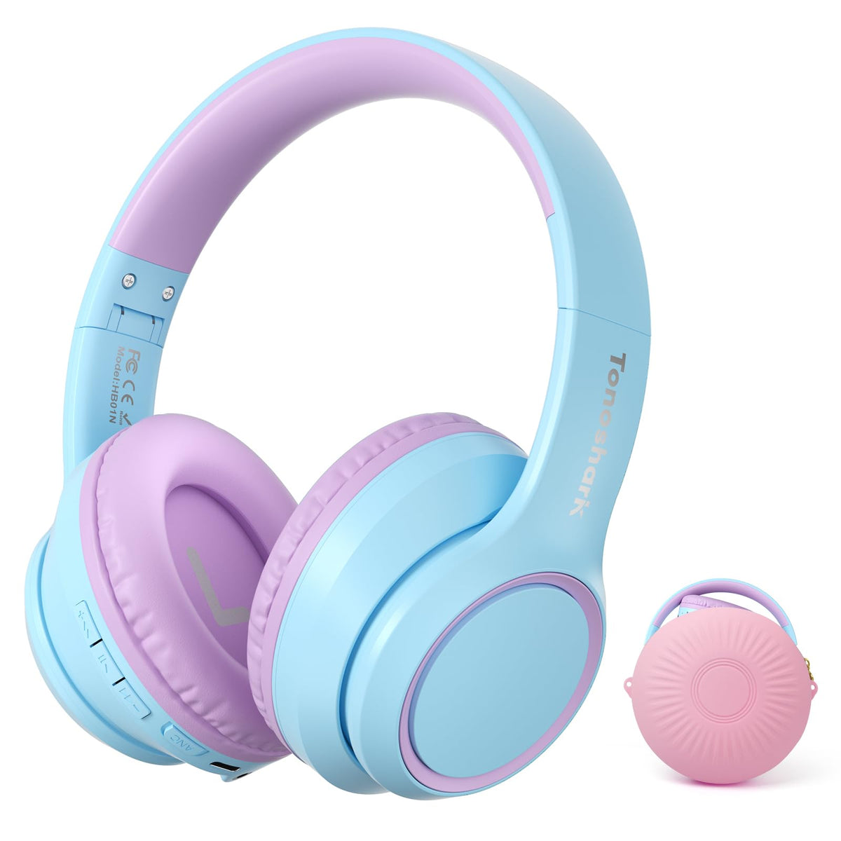 TONOSHARK front view purple headphones showing foldable design and comfort