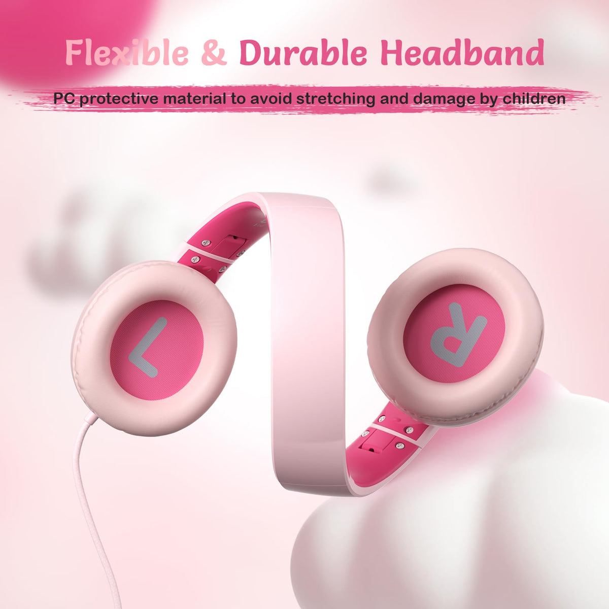 TONOSHARK pink headphones with volume limiter for classroom focus