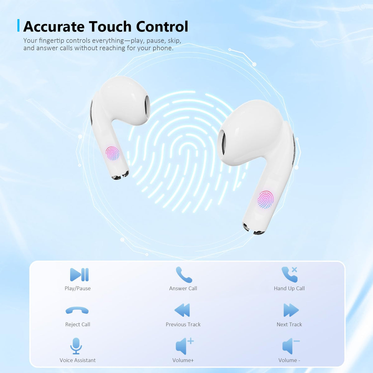 TONTRU wireless headphones smart touch controls for music and calls.