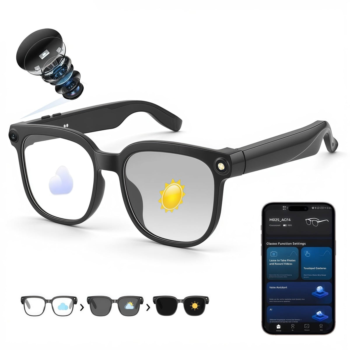 TOONEWABLE AI Smart Glasses capture hands-free 8MP photos with built-in camera.