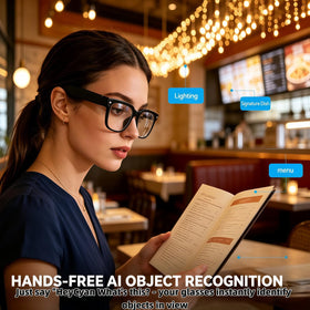 TOONEWABLE AI Smart Glasses provide open-ear audio for discreet listening.