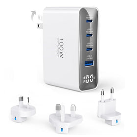 Topadre 100W travel charger with foldable plug enables universal charging on the go.