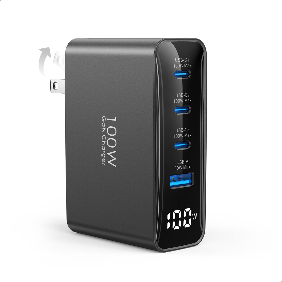 Topadre 100W USB-C charger with LED display showing real-time power
