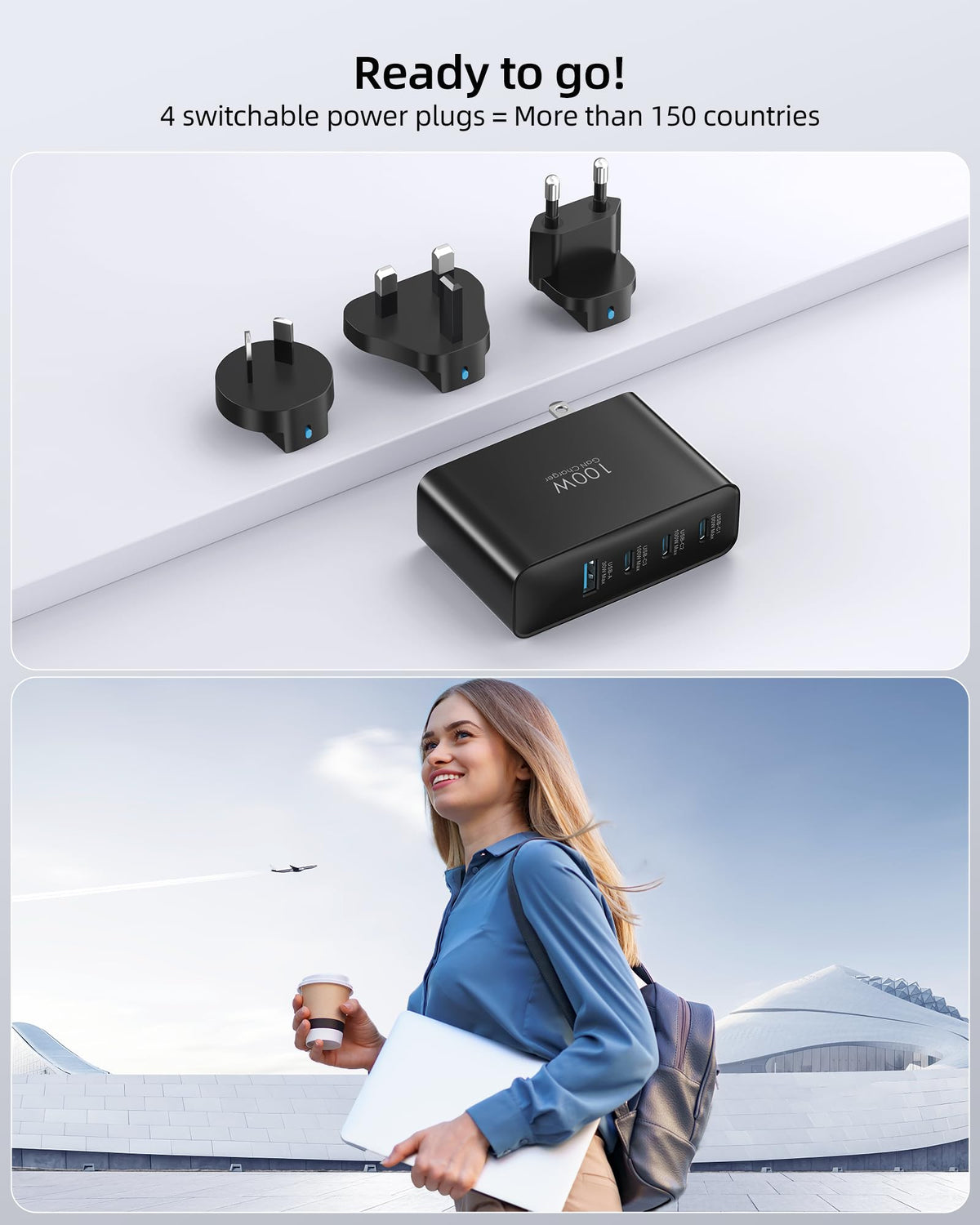 TOPADRE four-port GaN charger powering multiple devices on the go