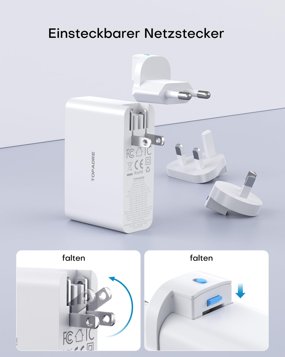 Topadre compact polycarbonate shell keeps the charger durable and portable.