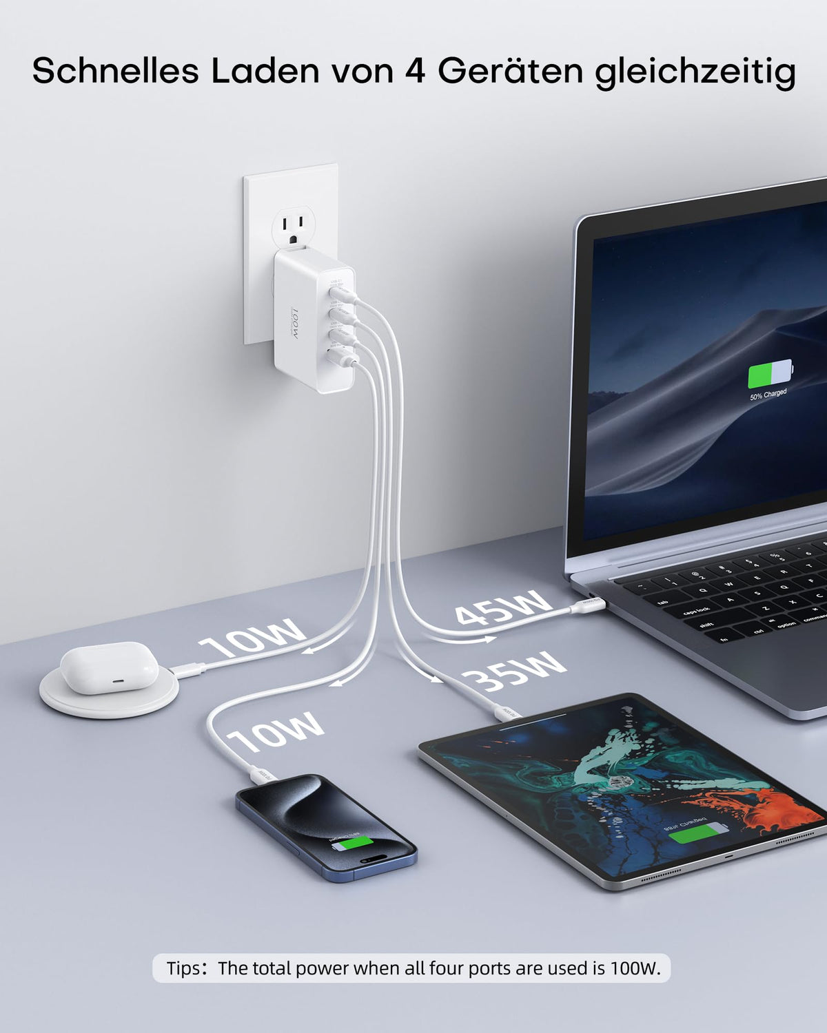 Topadre USB-C fast charging ports power MacBook and iPhone safely.
