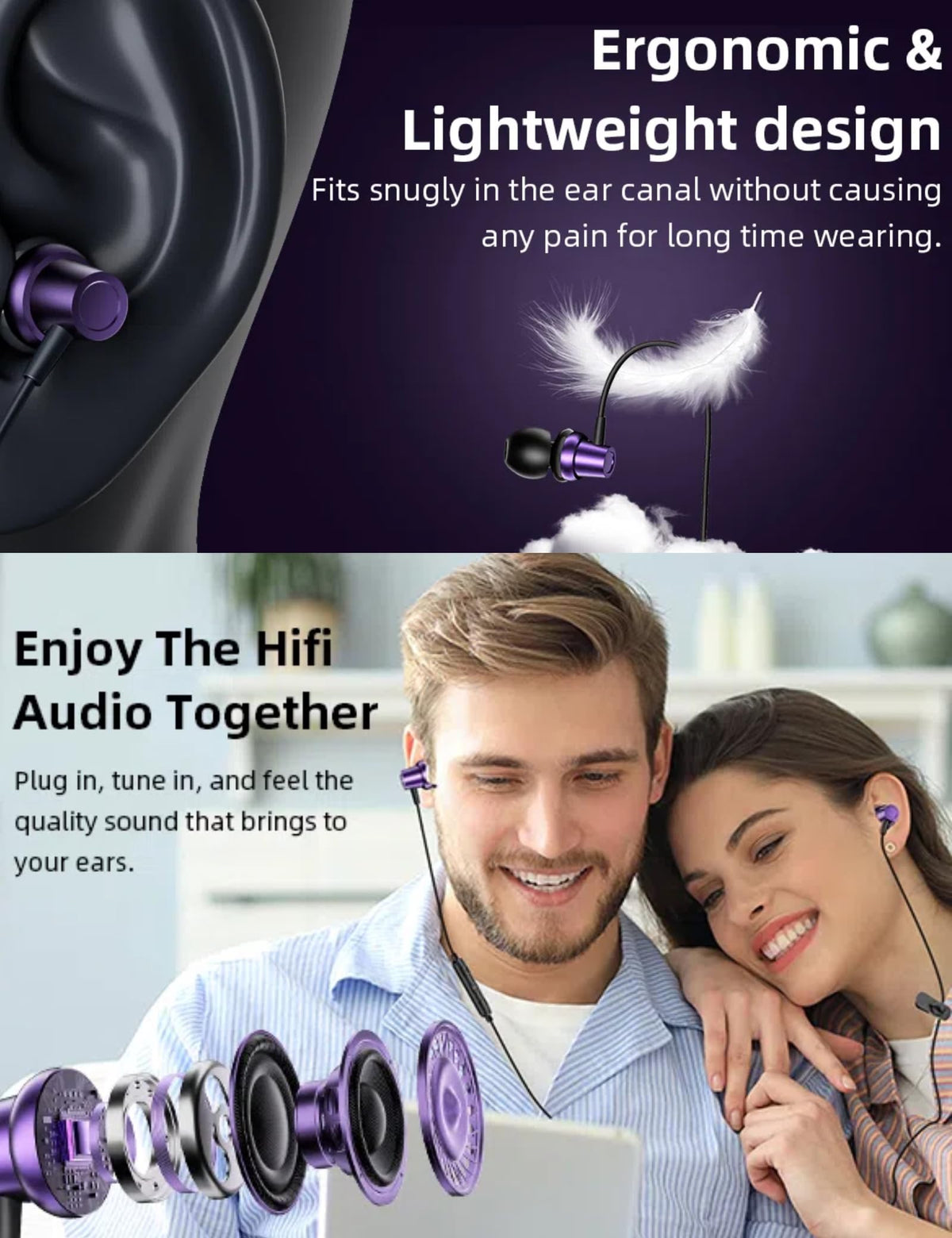 TOPAUX angled earbud profile highlighting ergonomic shape for comfortable wear