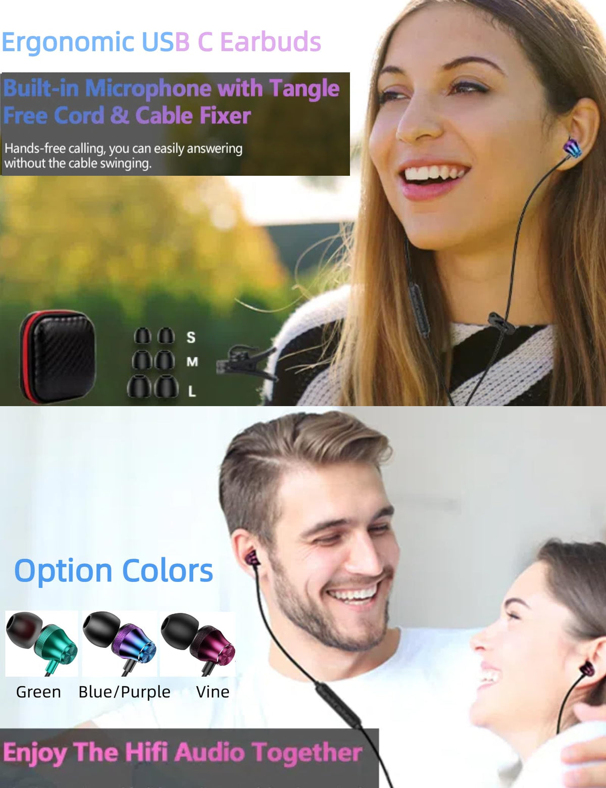 TOPAUX USB-C earbuds showcasing DAC chip for clear, immersive audio.