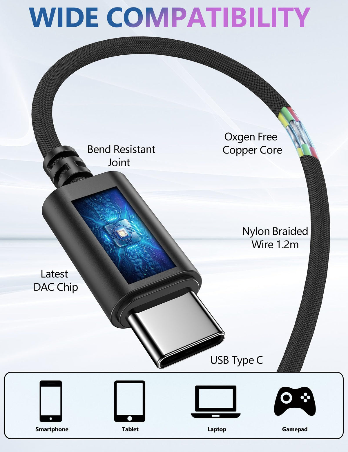 TOPAUX USB-C headphones in premium zipper case for travel protection.