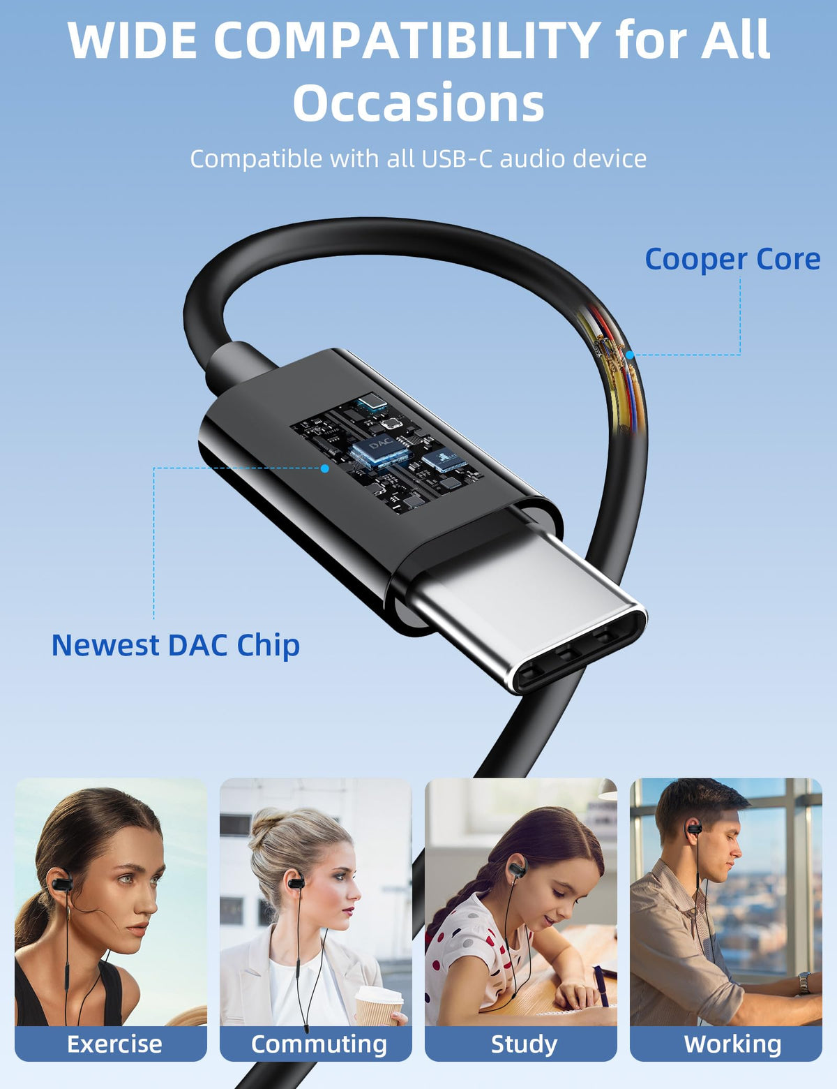 TOPAUX USB-C Open-Ear Headphones DAC chip detail for enhanced sound
