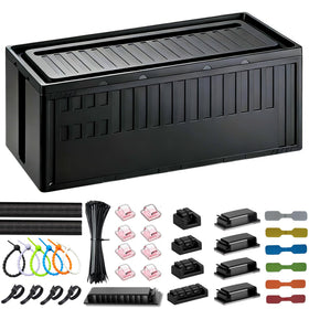 Topavatop cable box medium front view shows organized cords and hidden power strip for cleaner desk surface.