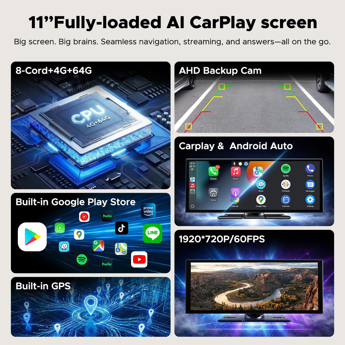 Topexplore 11-inch AI CarPlay screen dashboard setup showing standalone entertainment hub.