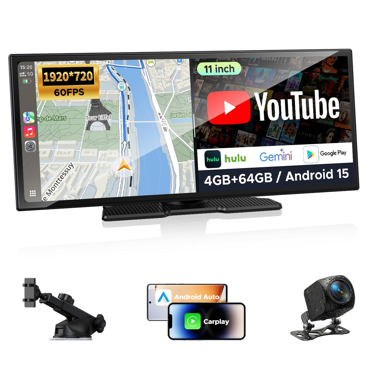 Topexplore 11-inch AI CarPlay screen front view for a sleek dashboard upgrade.