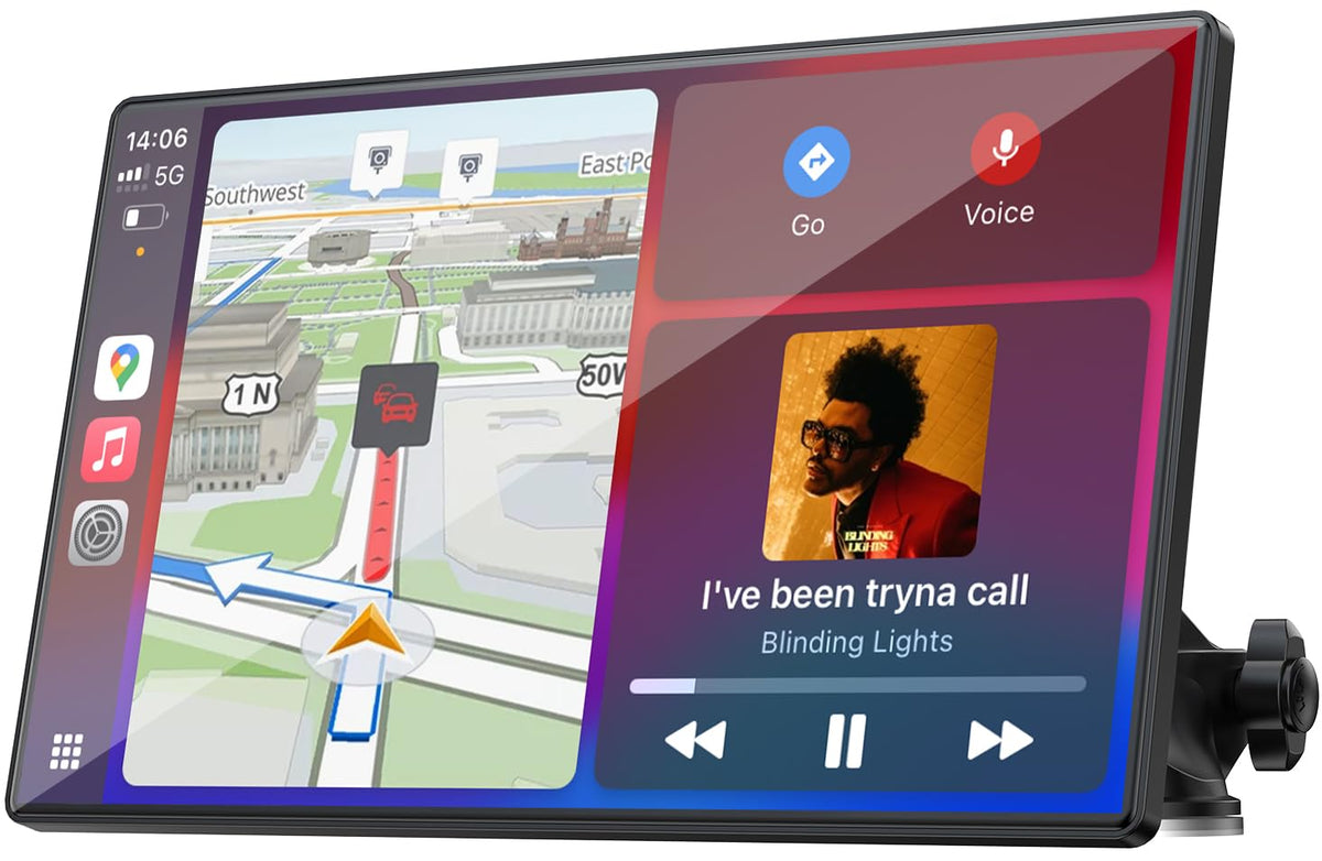 Topexplore 9-inch CarPlay Screen front view for seamless dashboard integration.