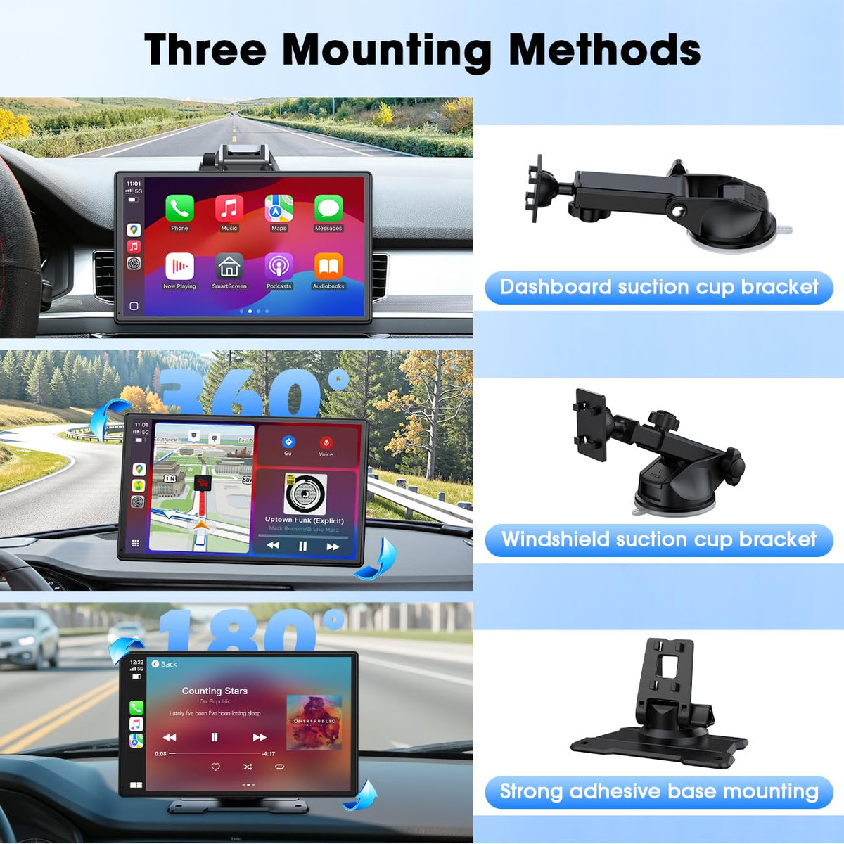 Topexplore four audio outputs providing Bluetooth, AUX, FM, and built-in speaker options.
