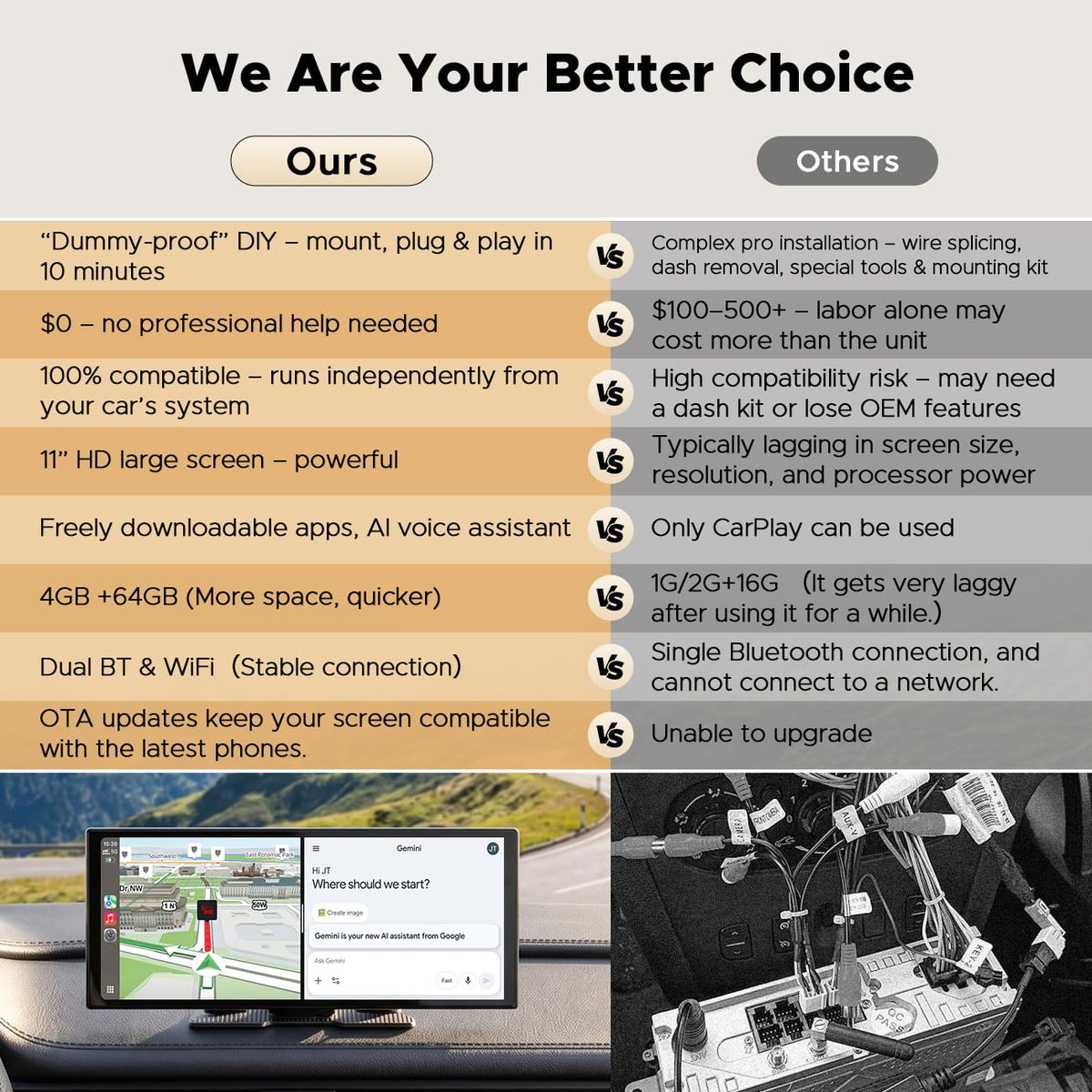 Topexplore split-screen multitask feature enables driver and passenger to use apps together.