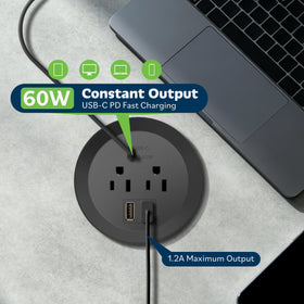 TOPGREENER close-up of USB-C PD port demonstrating 60W fast-charge capability for laptops
