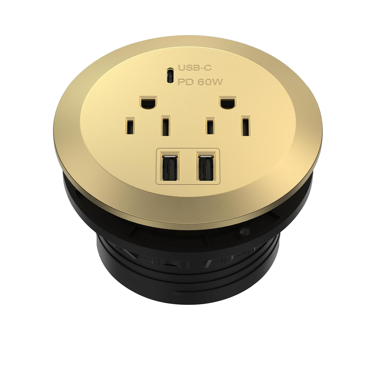 TOPGREENER front view showing gold grommet and ports for neat desk power