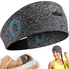 TOPIEI front view of grey headband showing slim profile and comfortable fit