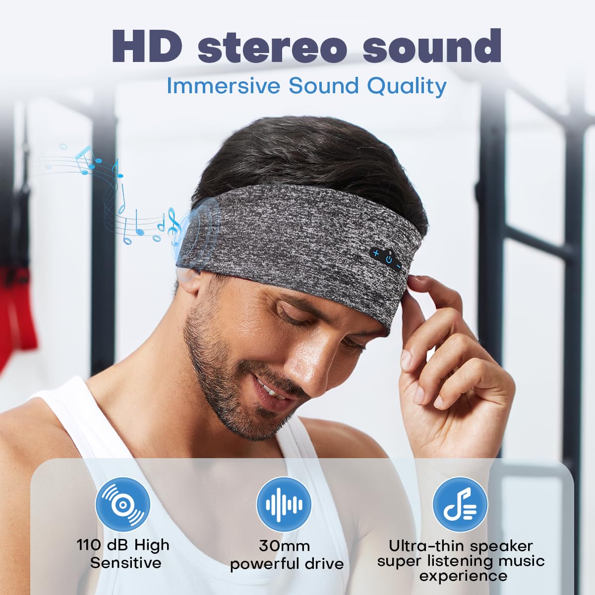 TOPIEI headband used during running and yoga for secure audio during activity