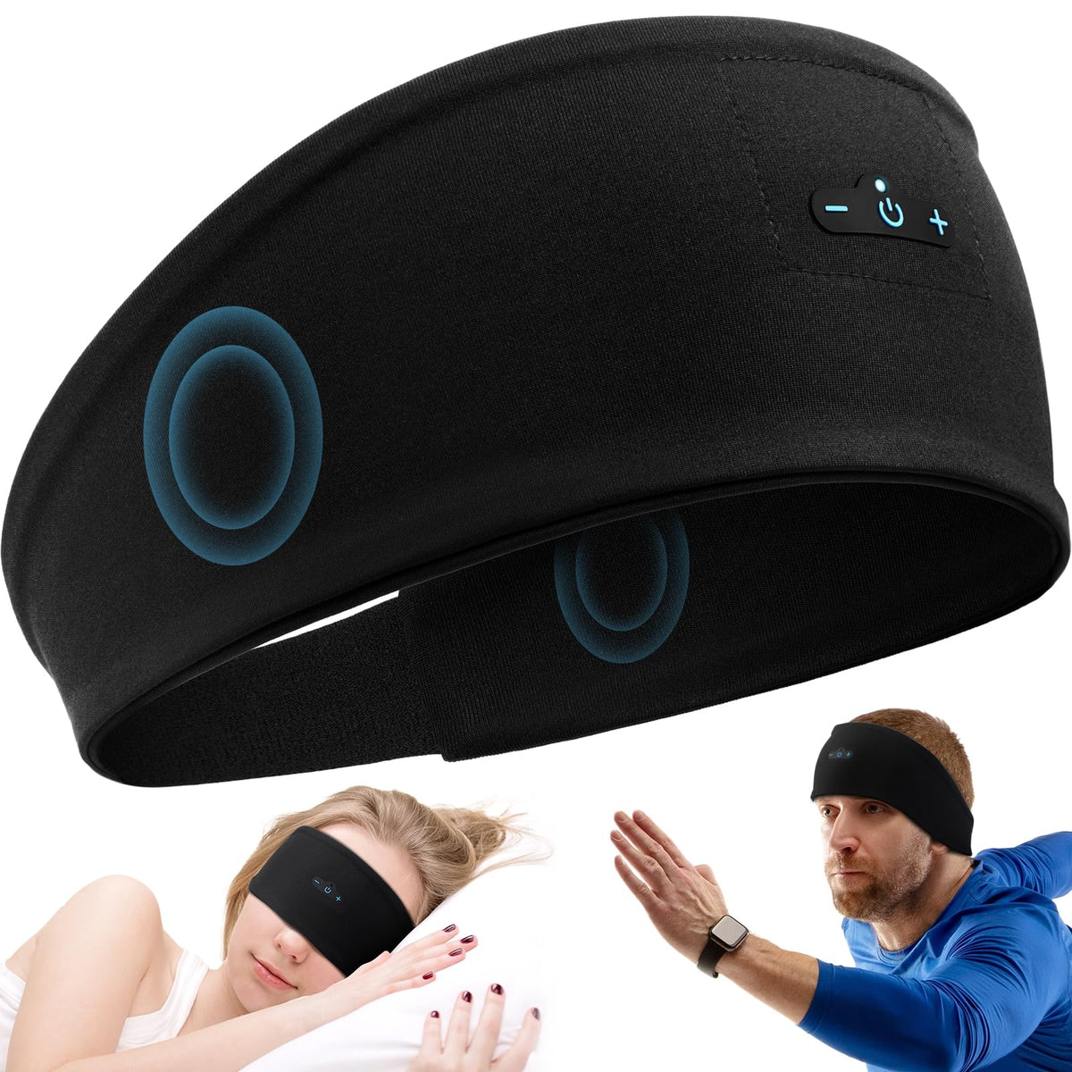 Topiei Sleep Headphones worn on the head for comfortable wireless listening during sleep.