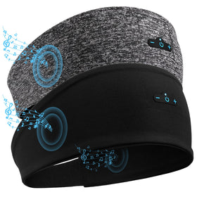 TOPIEI Sleep Headphones headband worn by side sleepers for comfortable overnight listening.