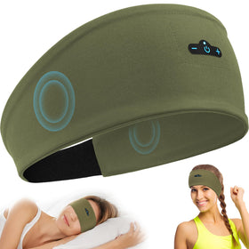 TOPIEI Sleep Headphones olive headband for comfortable listening during workouts.