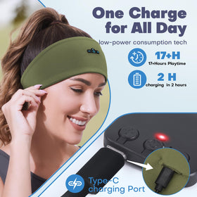 TOPIEI Sleep Headphones olive headband viewed from the side for discreet wear.