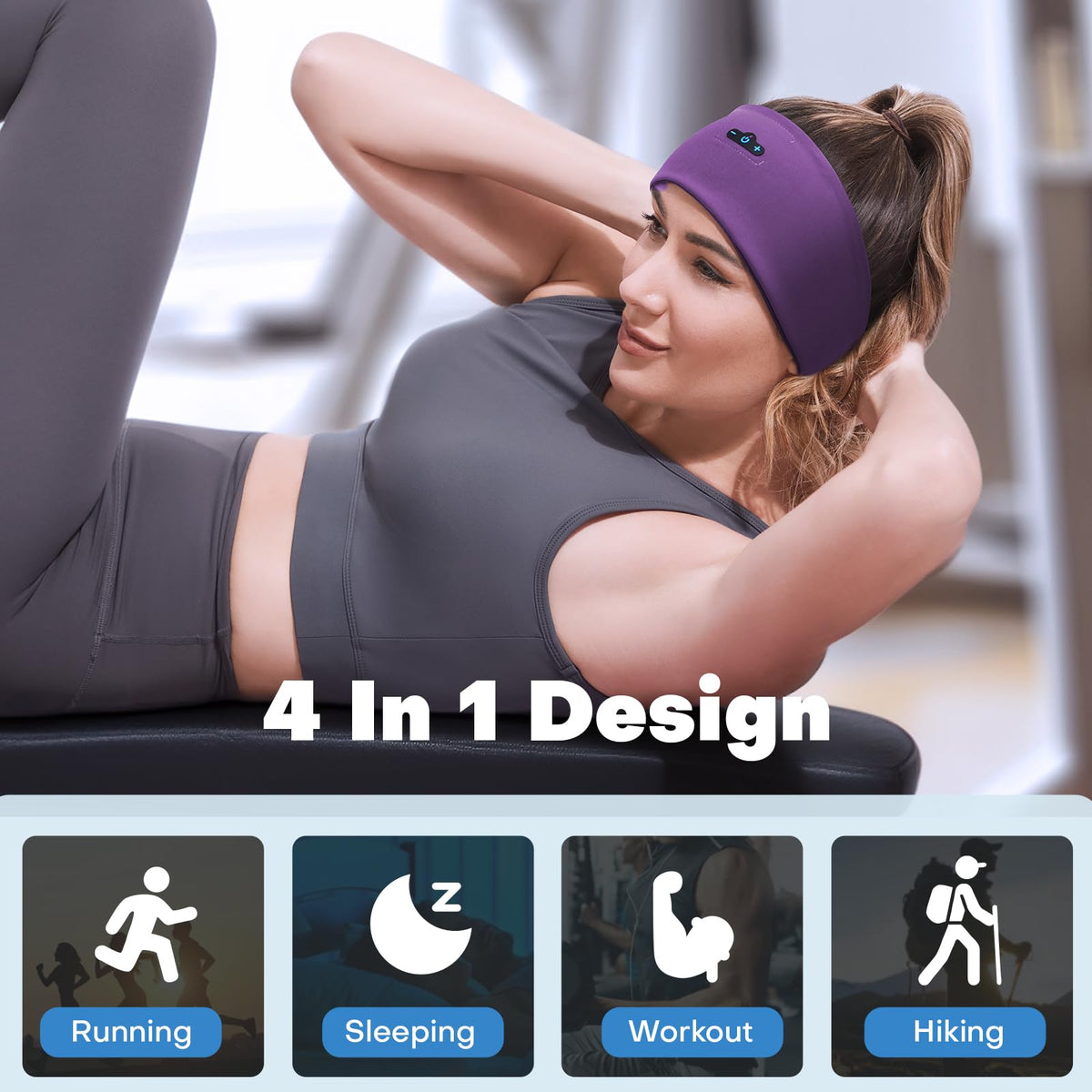 TOPIEI headband worn during jogging to illustrate secure wireless audio