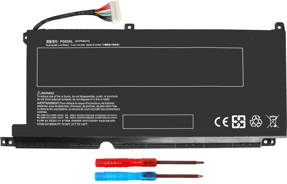 TOPKAIYUEN PG03XL battery front view for HP Pavilion Gaming, showing compact replacement option