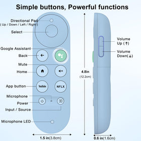 Close-up of button layout on TOPKIND blue remote.