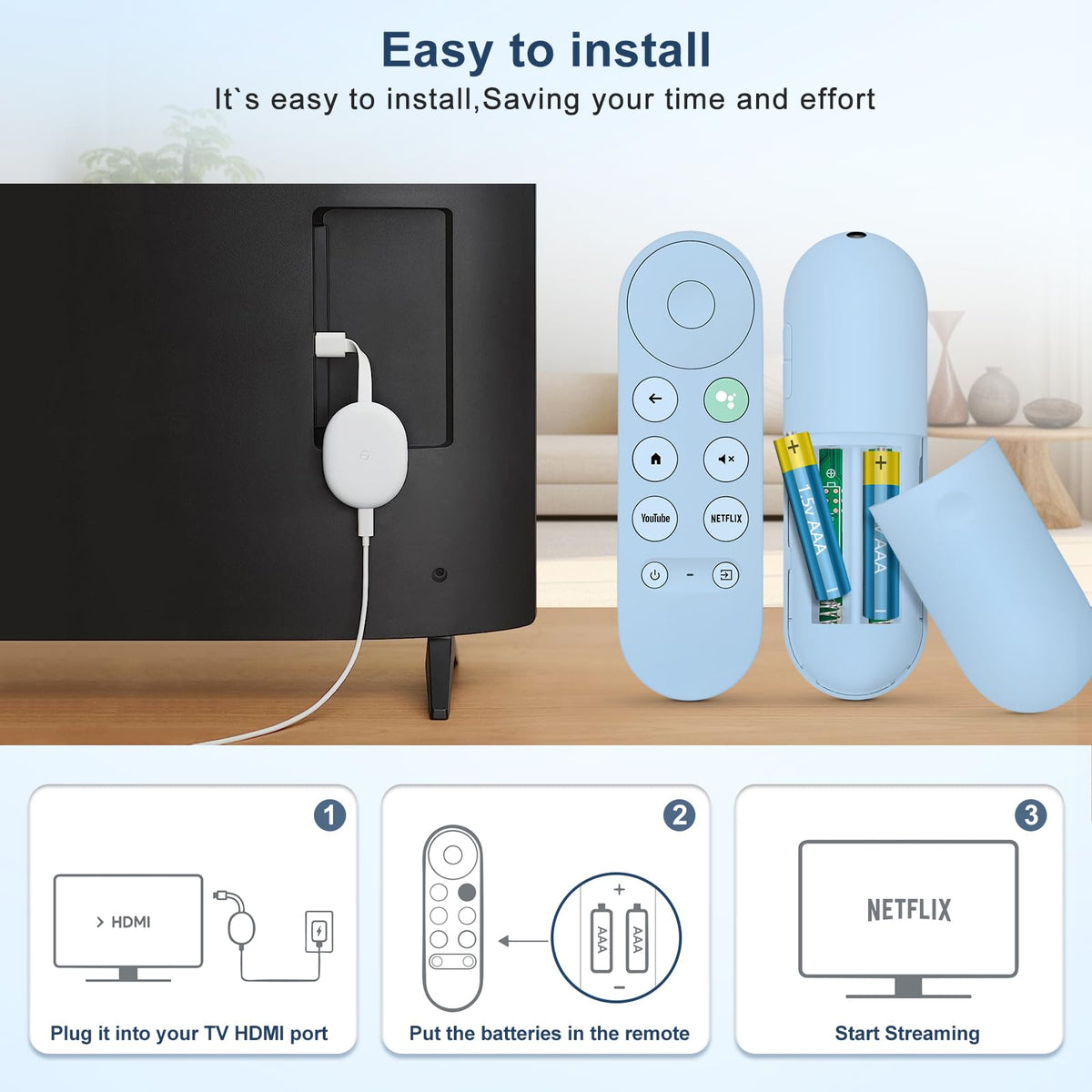 Compatibility chart shows Google TV and Chromecast support for TOPKIND remote.