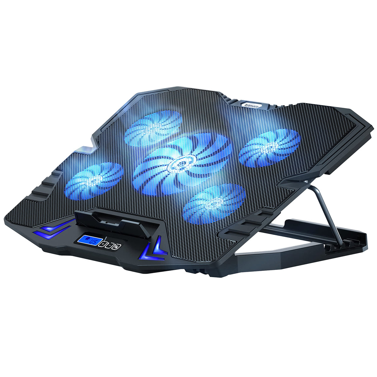 TopMate C5 front view showing five fans and LED for improved cooling