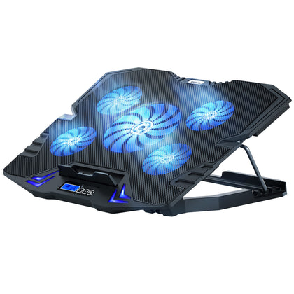 TopMate C5 front view showing five fans and LED for improved cooling