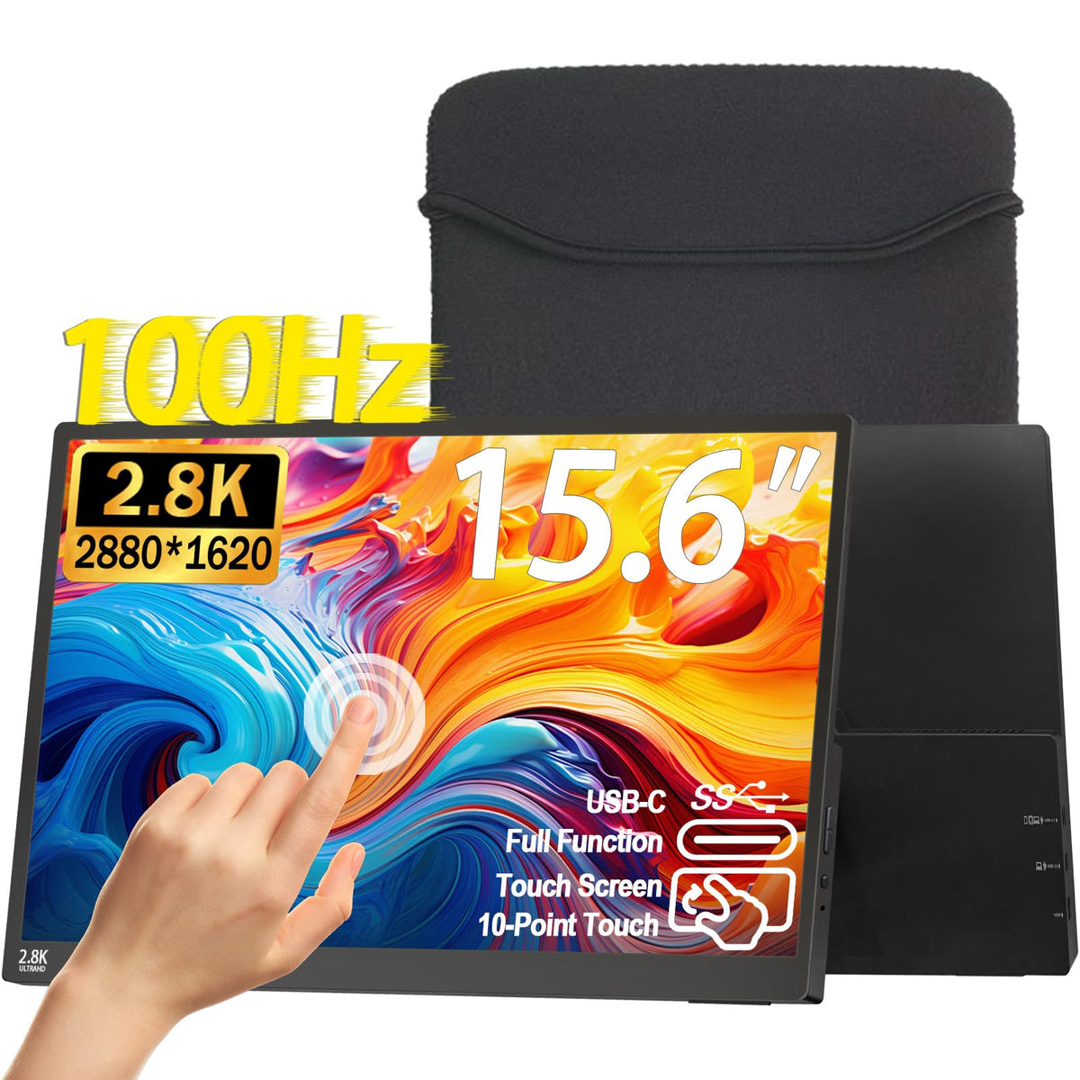 Topmonitor 15.6-inch front view with 2.5K touchscreen for portable productivity.