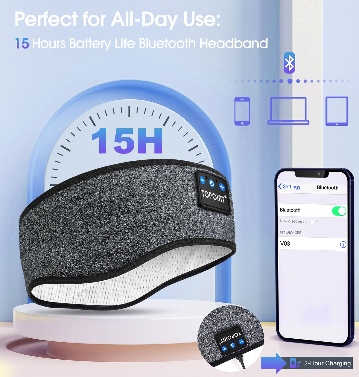 TOPOINT 15-hour battery powers all-day listening