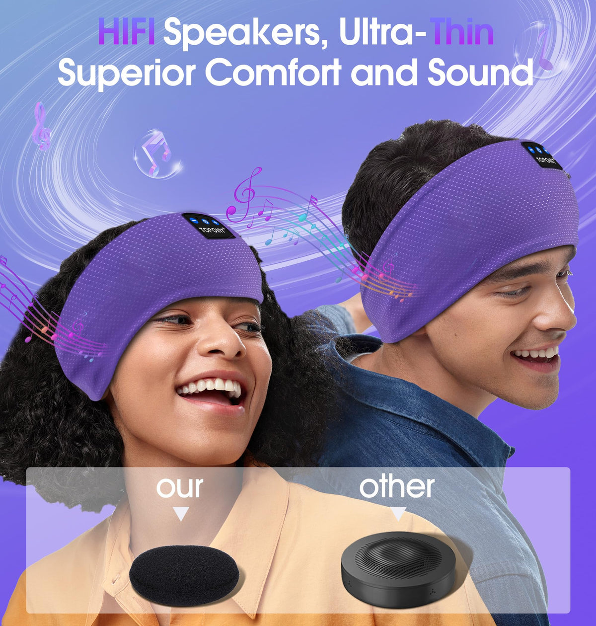 TOPOINT Sleep Headphones 15-hour battery supports all-day listening sessions.