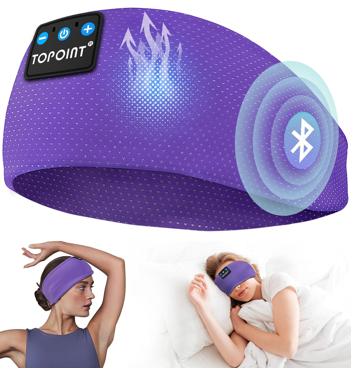 TOPOINT Sleep Headphones with Bluetooth 5.4 for reliable wireless audio during workouts.