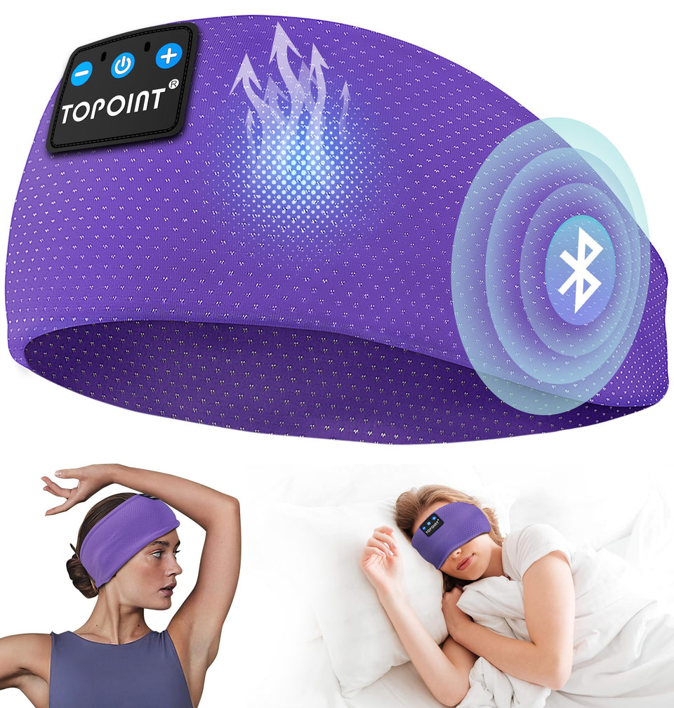 TOPOINT Sleep Headphones with Bluetooth 5.4 for reliable wireless audio during workouts.