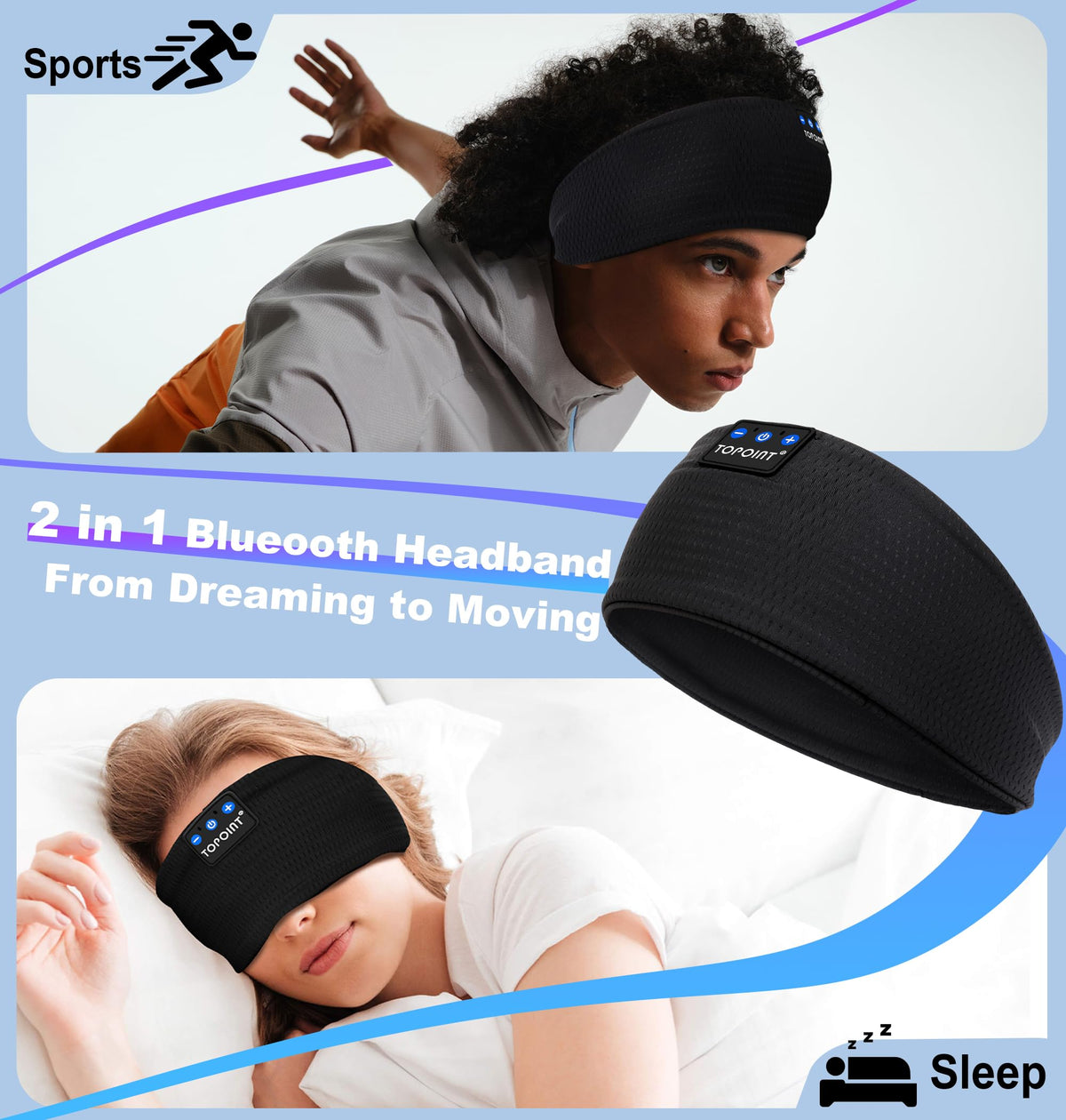TOPOINT USB-C charging port on sleep headband for quick daily recharges