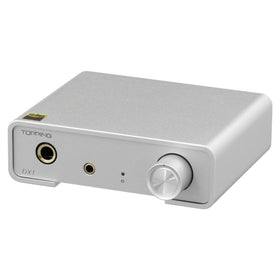 TOPPING DX1 front view, compact design for high-fidelity desktop listening.