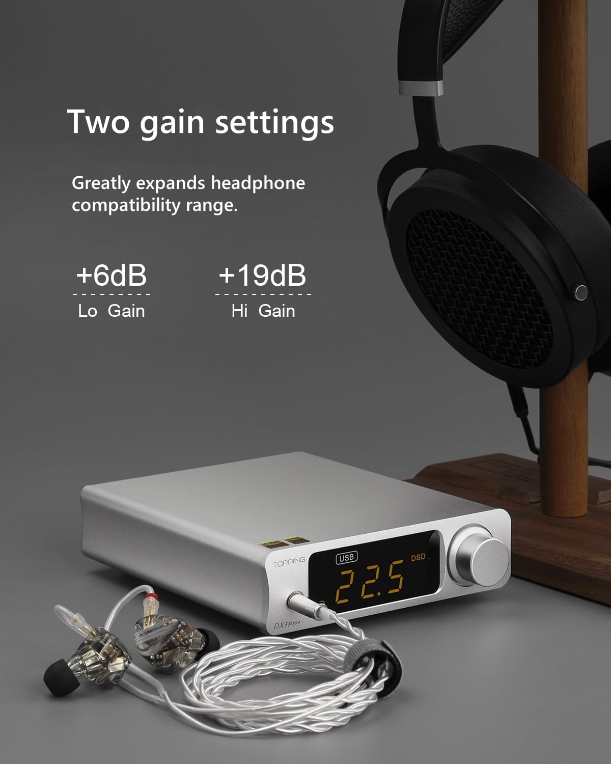 TOPPING DX3Pro+ wireless Bluetooth waves illustrating LDAC streaming.