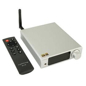 TOPPING DX3Pro+ front panel with controls for easy input and volume adjustments.